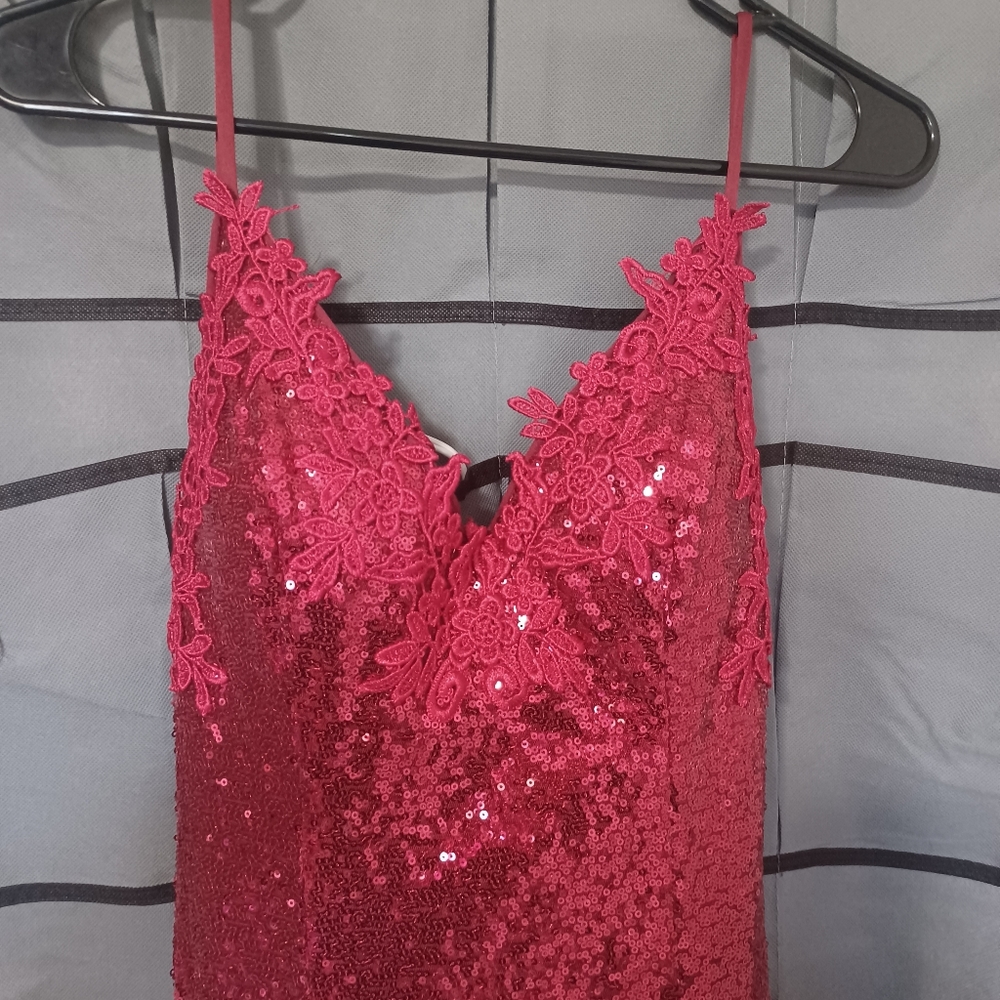Red sequin long prom